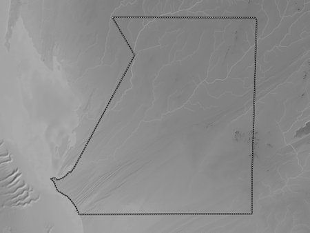 Inchiri, region of Mauritania. Grayscale elevation map with lakes and riversの写真素材