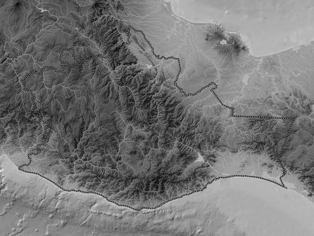 Oaxaca, State of Mexico. Grayscale elevation map with lakes and riversの写真素材