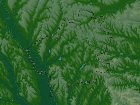 Falesti, district of Moldova. Colored elevation map with lakes and rivers