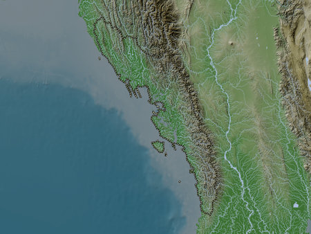 Rakhine, state of Myanmar. Elevation map colored in wiki style with lakes and riversの写真素材