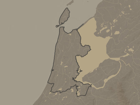 Noord-Holland, province of Netherlands. Elevation map colored in sepia tones with lakes and riversの写真素材