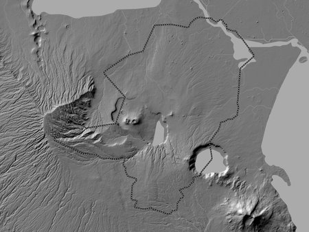 Masaya, department of Nicaragua. Bilevel elevation map with lakes and rivers