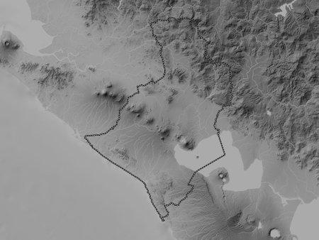 Leon, department of Nicaragua. Grayscale elevation map with lakes and riversの写真素材
