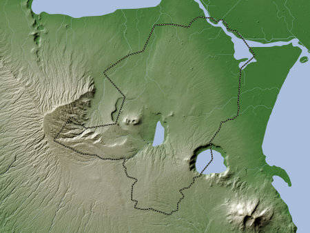 Masaya, department of Nicaragua. Elevation map colored in wiki style with lakes and riversの写真素材