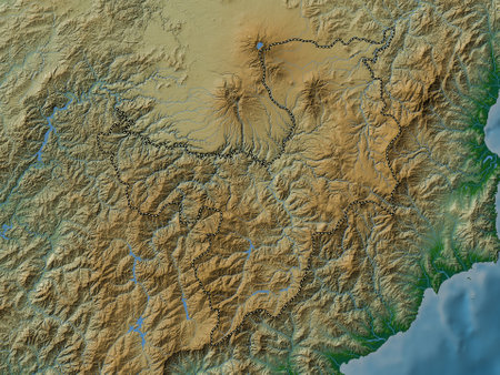 Ryanggang, province of North Korea. Colored elevation map with lakes and riversの写真素材