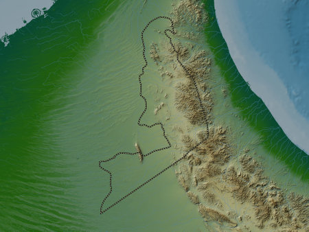 Al Buraymi, region of Oman. Colored elevation map with lakes and riversの写真素材