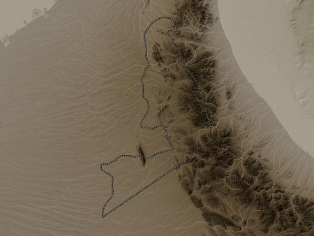 Al Buraymi, region of Oman. Elevation map colored in sepia tones with lakes and riversの写真素材