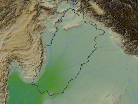 Punjab, province of Pakistan. Colored elevation map with lakes and riversの写真素材