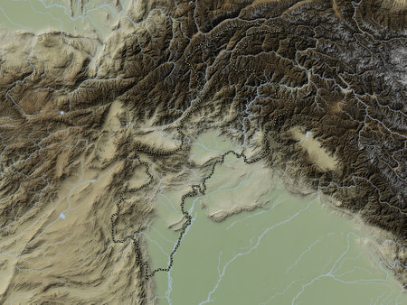 Khyber Pakhtunkhwa, province of Pakistan. Elevation map colored in wiki style with lakes and riversの写真素材