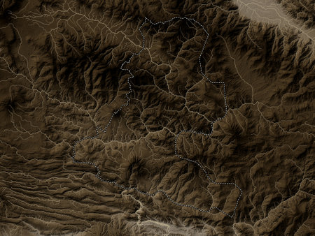 Chimbu, province of Papua New Guinea. Elevation map colored in sepia tones with lakes and riversの写真素材