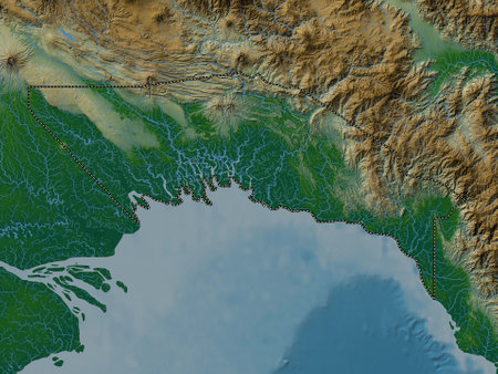 Gulf, province of Papua New Guinea. Colored elevation map with lakes and riversの写真素材