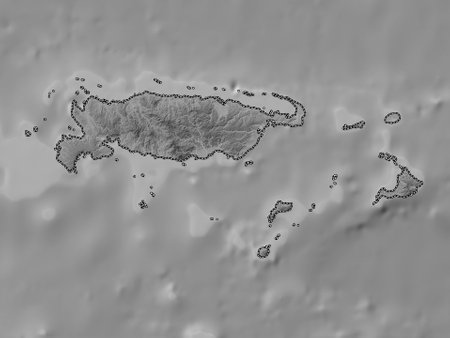 Manus, province of Papua New Guinea. Grayscale elevation map with lakes and riversの写真素材