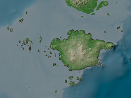 Basilan, province of Philippines. Elevation map colored in wiki style with lakes and riversの写真素材