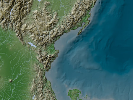 Aurora, province of Philippines. Elevation map colored in wiki style with lakes and riversの写真素材