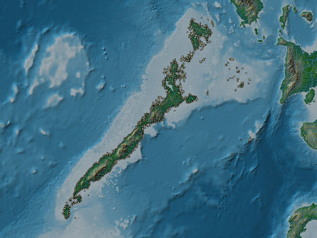 Palawan, province of Philippines. Colored elevation map with lakes and riversの写真素材