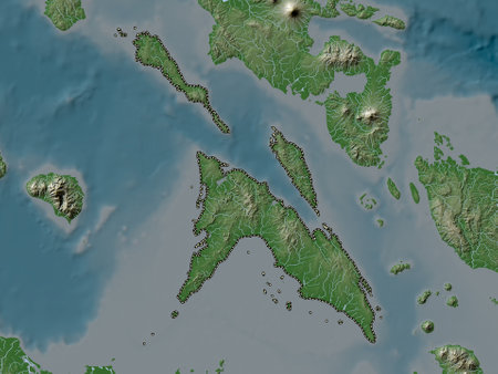 Masbate, province of Philippines. Elevation map colored in wiki style with lakes and riversの写真素材