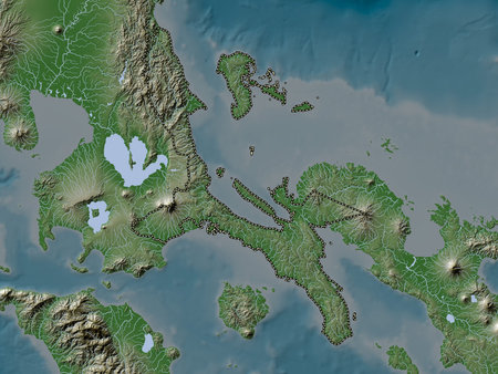 Quezon, province of Philippines. Elevation map colored in wiki style with lakes and rivers