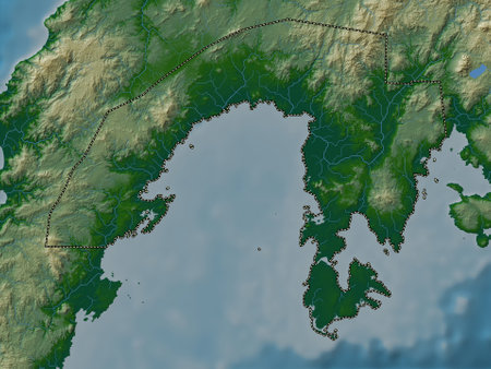 Zamboanga Sibugay, province of Philippines. Colored elevation map with lakes and riversの写真素材