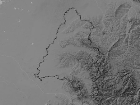 Bihor, county of Romania. Grayscale elevation map with lakes and riversの写真素材