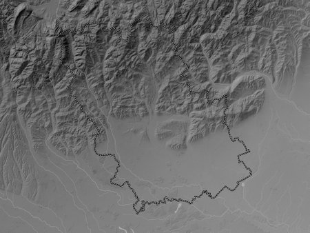 Prahova, county of Romania. Grayscale elevation map with lakes and riversの写真素材