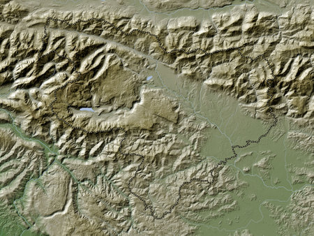 Gorenjska, statistical region of Slovenia. Elevation map colored in wiki style with lakes and riversの写真素材