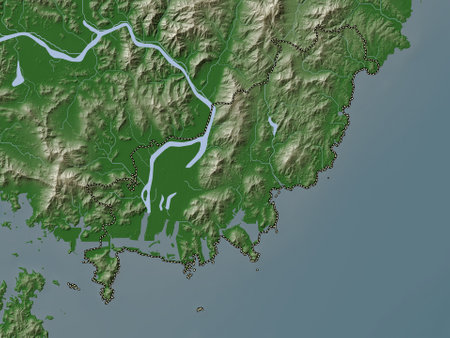 Busan, the metropolitan city of South Korea. Elevation map colored in wiki style with lakes and riversの写真素材