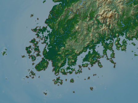 Jeollanam-do, province of South Korea. Colored elevation map with lakes and riversの写真素材