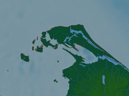 Jaffna, district of Sri Lanka. Colored elevation map with lakes and riversの写真素材