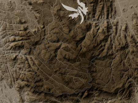 Nuwara Eliya, district of Sri Lanka. Elevation map colored in sepia tones with lakes and riversの写真素材