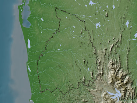 Kurunegala, district of Sri Lanka. Elevation map colored in wiki style with lakes and riversの写真素材