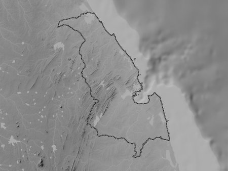 Trincomalee, district of Sri Lanka. Grayscale elevation map with lakes and riversの写真素材