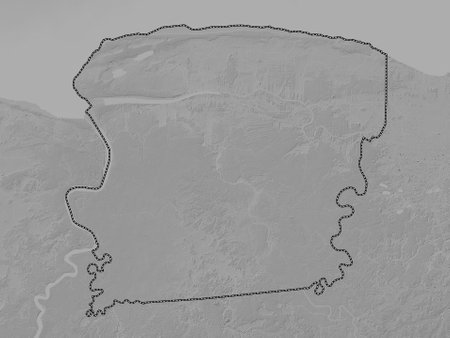 Saramacca, district of Suriname. Grayscale elevation map with lakes and riversの写真素材