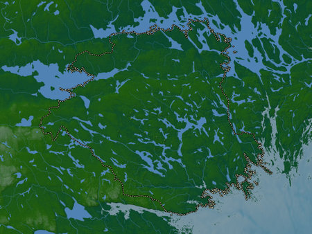 Sodermanland, county of Sweden. Colored elevation map with lakes and riversの写真素材