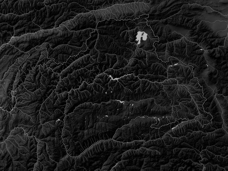 Gorno-Badakhshan, region of Tajikistan. Grayscale elevation map with lakes and riversの写真素材