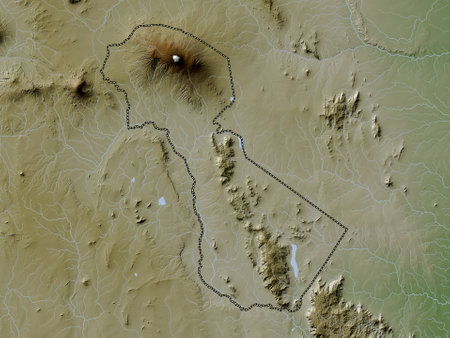 Kilimanjaro, region of Tanzania. Elevation map colored in wiki style with lakes and riversの写真素材