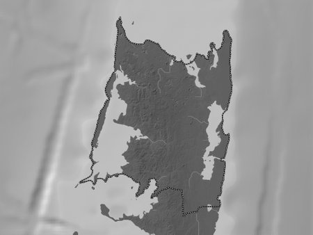 Pemba North, region of Tanzania. Grayscale elevation map with lakes and riversの写真素材