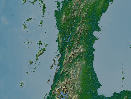 Ranong, province of Thailand. Colored elevation map with lakes and riversの写真素材