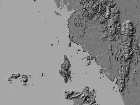 Satun, province of Thailand. Bilevel elevation map with lakes and riversの写真素材