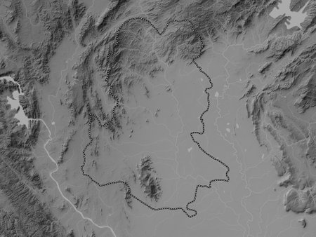 Sukhothai, province of Thailand. Grayscale elevation map with lakes and riversの写真素材