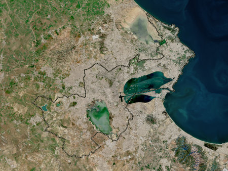 Tunis, governorate of Tunisia. Low resolution satellite mapsの写真素材