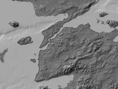 Canakkale, province of Turkiye. Bilevel elevation map with lakes and riversの写真素材