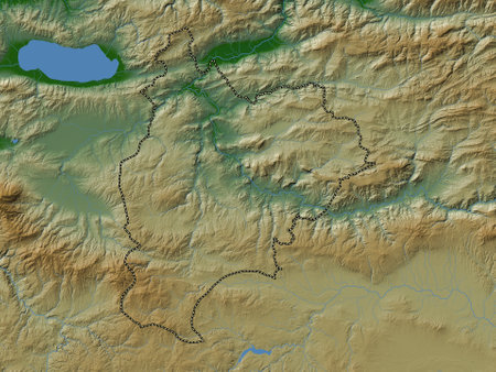 Bilecik, province of Turkiye. Colored elevation map with lakes and riversの写真素材