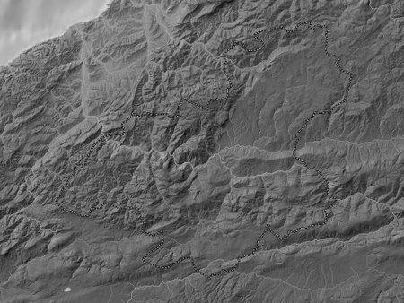 Karabuk, province of Turkiye. Grayscale elevation map with lakes and riversの写真素材