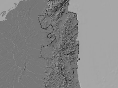 Fujayrah, emirate of United Arab Emirates. Bilevel elevation map with lakes and riversの写真素材