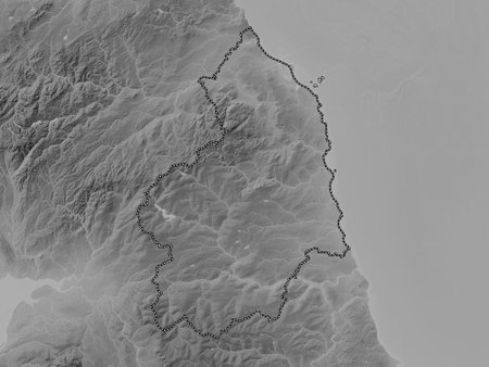 Northumberland, administrative county of England - Great Britain. Grayscale elevation map with lakes and riversの写真素材