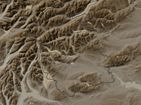 Stirling, region of Scotland - Great Britain. Elevation map colored in sepia tones with lakes and riversの写真素材