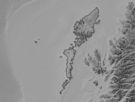 Na h-Eileanan Siar, region of Scotland - Great Britain. Grayscale elevation map with lakes and riversの写真素材