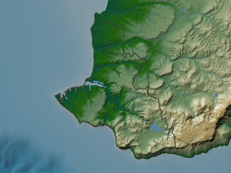 Sevastopol', autonomous republic of Ukraine. Colored elevation map with lakes and riversの写真素材