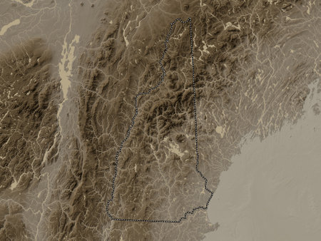 New Hampshire, state of United States of America. Elevation map colored in sepia tones with lakes and riversの写真素材