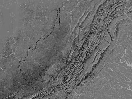 West Virginia, state of United States of America. Bilevel elevation map with lakes and riversの写真素材
